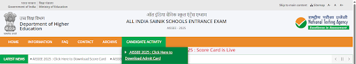 step 3 to download NTA sainik school admit card